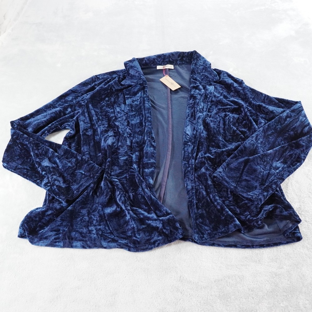 Natural Life Crushed Velvet Open Jacket Womens L/XL Navy Blue Boho Whimsigoth - Picture 10 of 12